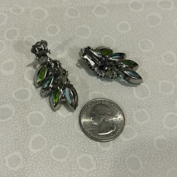VTG WEISS aurora borealis Blue Green Rhinestone EARRINGS - Picture 7 of 10